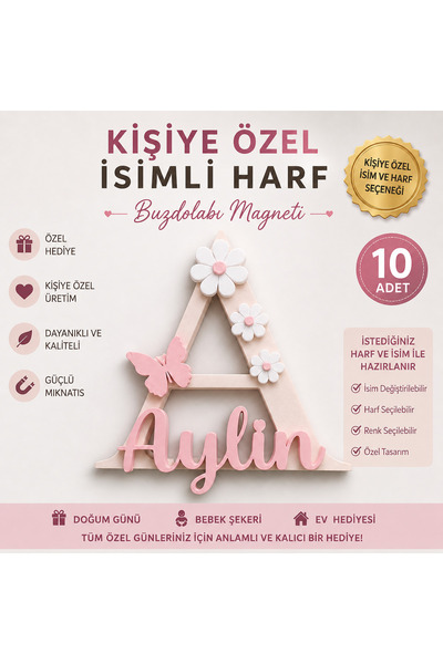 Privora Kişiye Özel Harfli İsim Magneti 10’lu | Bebek Hediyelik Magnet | İsme...