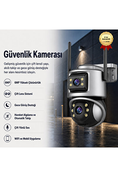 hızlı store Çift Lensli Otomatik Takipli Ses Algılayabilen Su Geçirmez Gece G...