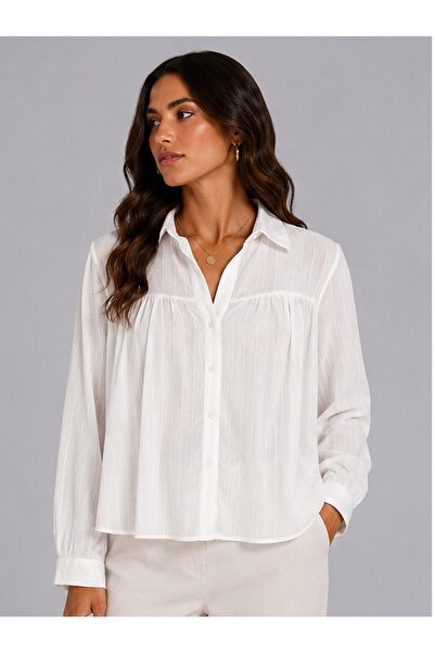 Basics&More Women's Oversize Linen Look Summer Shirt - White