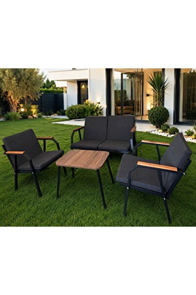Dekoroom's VİENTO 2-1-1 BAHÇE BALKON MOBİLYASI,SEHPALI,SİYAH İSKELET,KUMAŞ RE...