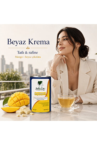 Safiş Çay BEYAZ KREMA - Mango & Beyaz Çikolata Parçacıklı Beyaz Çay Harmanı |...