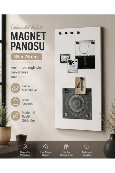 Dünya Magnet Mıknatıslı Beyaz Pano, Dekoratif, Magnet Panosu, 30x70 Cm, Metal...