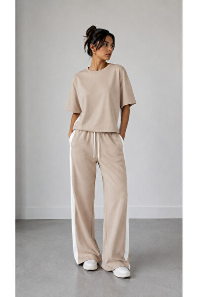 mantis Women's Cream White Striped Pants Suit