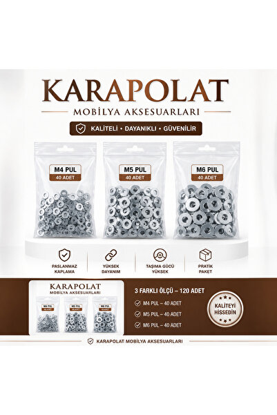 KARAPOLAT Metal Vida Pulu 3’lü Set | Çelik Düz Pul | Vida Rondelası | Mobilya...
