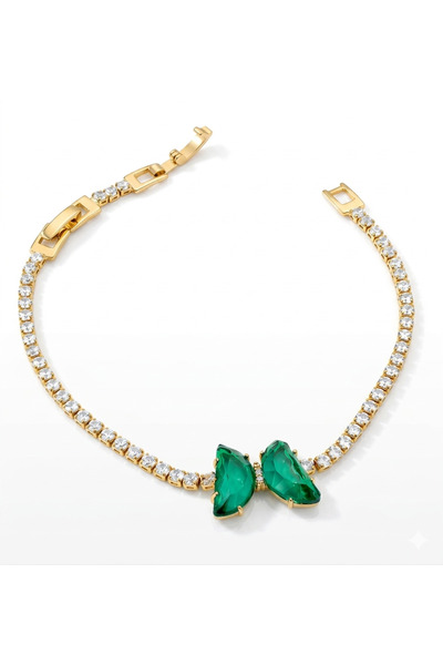 Siya Silver Butterfly Model Round Stone Waterway Women's Bracelet - Gold Color