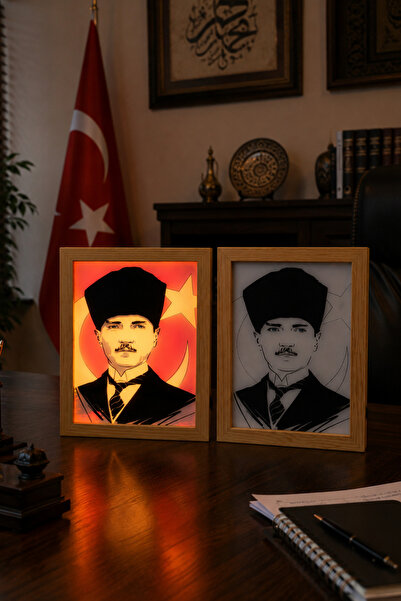 TABLOXY Hediyelik Dekoratif LED Işıklı Masaüstü Tablo ATATÜRK portresi
