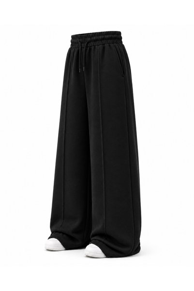 LACKH Women's Trackpants Comfortable Stretchy Fabric Black Loose Legs with Ties