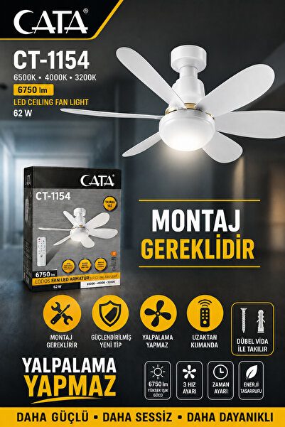 Cata Ct-1154 62 Watt Lodos Fan Led Tavan Vantilatörü (Yeni Model)