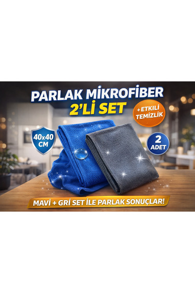jantistore PARLAK MİKROFİBER TEMİZLİK BEZİ 2'Lİ MAVİ - GRİ 40X40