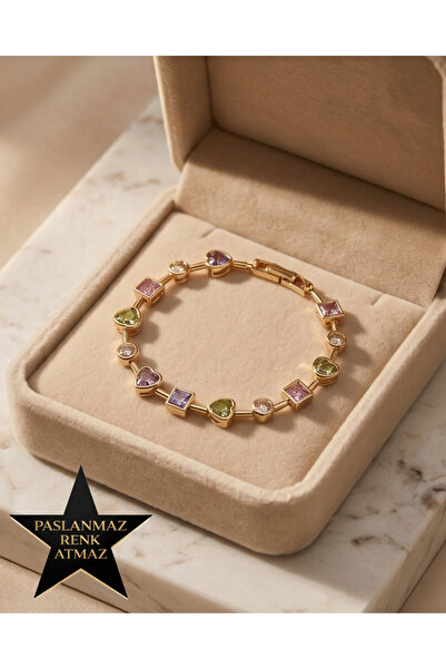 XUPING JEWELRY Xuping 14K Altın Renginde Pastel Renkli Taşlı Kadın Bileklik 1...
