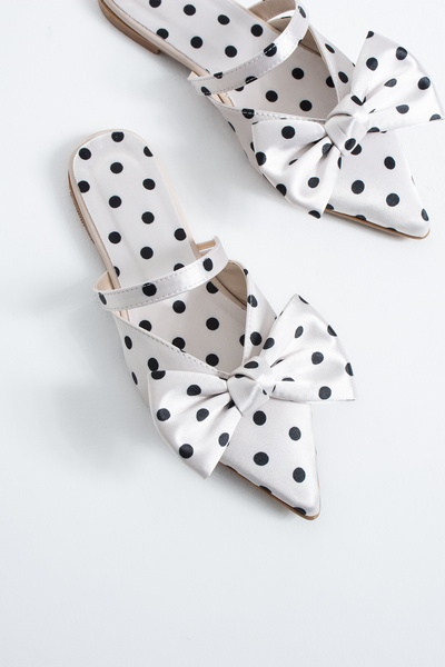 DUXAL SHOES Basil Women's Polka Dot Bow Detailed Pointed Toe Ballerina Slippers