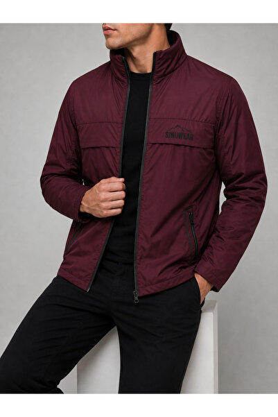 Sınwear Men's Burgundy Spring Season Waterproof and Windproof Coat Stand Coll...