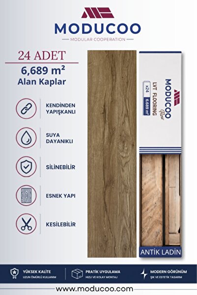 MODUCOO Antik Ladin Kendinden Yapışkanlı PVC Yer Döşeme Parkesi | Su Geçirmez...