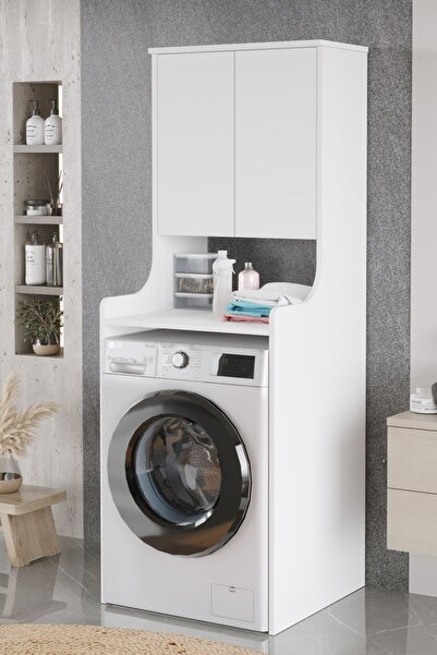 Yurupa Çamaşır Makinesi Üstü Dolabı Valen Banyo Düzenleyici Raflı Kapaklı Çok...