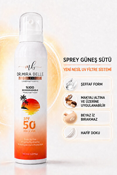 SPF 50+ Güneş Koruyucu Sprey 150 ml | Yüz Vücut Kullanımına Uygun Nemlendirici Sun Spray Milk UVA UV