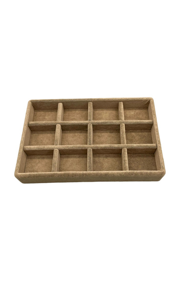 MeGass Dekor Domestic Production Small Size Suede Fabric Milk Coffee Color 12 Compartments Jewelry Display Drawer Stand