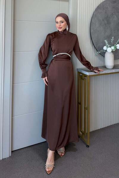 Şulemoda Giyim Note: Stone-Embellished Evening Dress in Brown