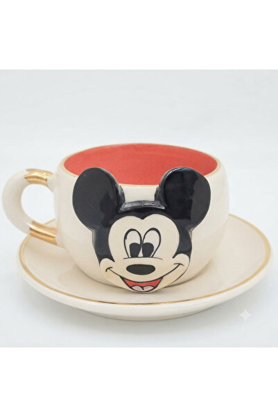 BSK Ceramics Handmade Mickey Mouse Çay Fincanı Kırmızı