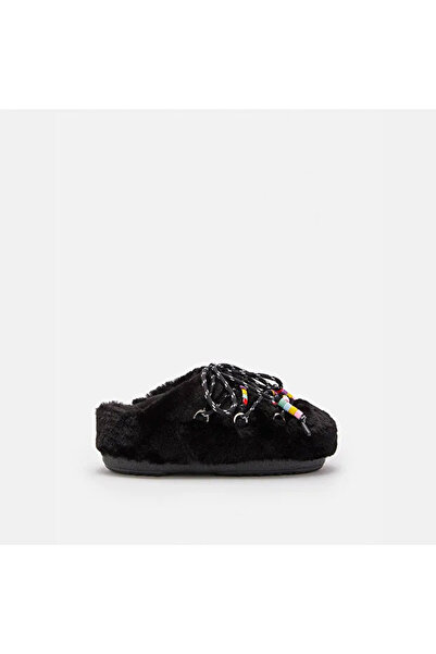MOON BOOT Kadın / Kız Terlik 80D1460250-N001 Moon Boot Mule Faux Fur Beads Black