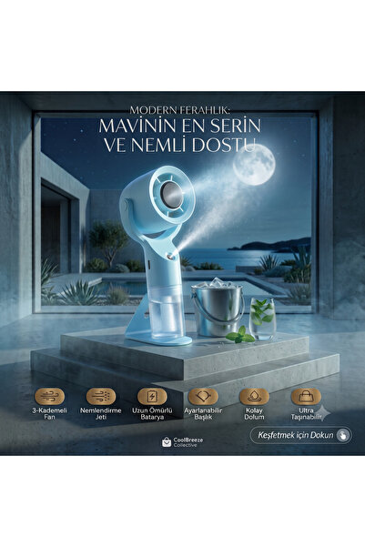 TARÇIN Mini Spreyli El Vantilatörü Şarjlı Nemlendiricili Fan 3 Kademeli Ayarl...