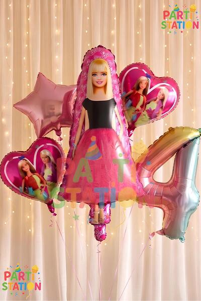 Parti Station Barbie 4 Yaş Balon Set Barbie Konsept Doğum Günü Folyo Balon Set