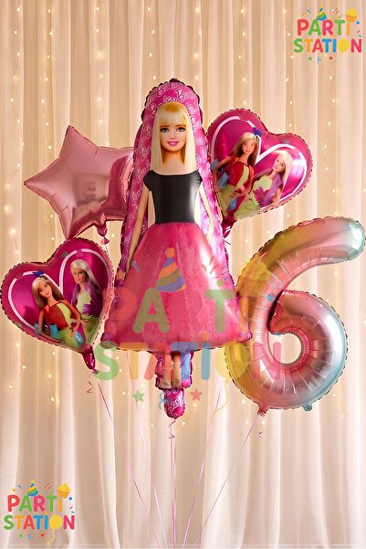 Parti Station Barbie 6 Yaş Balon Set Barbie Konsept Doğum Günü Folyo Balon Set