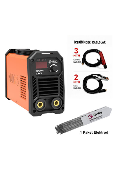 NURİŞ MA200E İnverter Kaynak Makinesi 200A + 1 Paket 2.5mm Geka Elit Elektrot