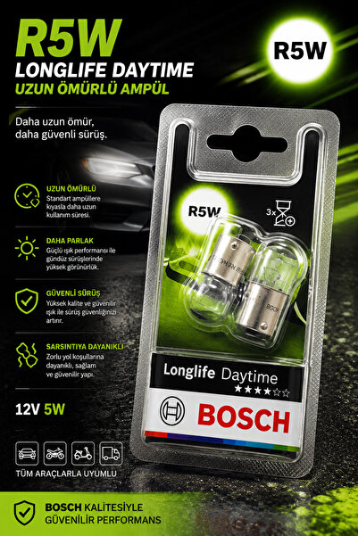 Bosch R5W 12V 5W BA15s Longlife Daytime Uzun Ömürlü Park ve Pozisyon Ampulü 2...