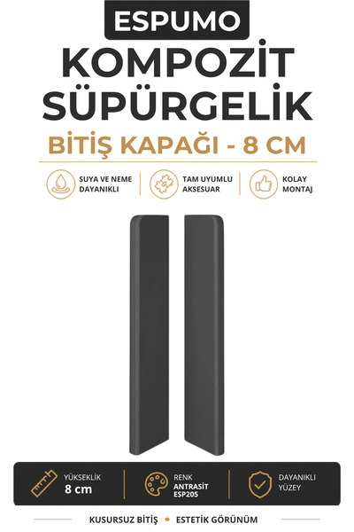 AGK Espumo Kompozit Süpürgelik 8 cm Bitiş Kapağı Aksesuarı (1 Paket - 2 adet)...