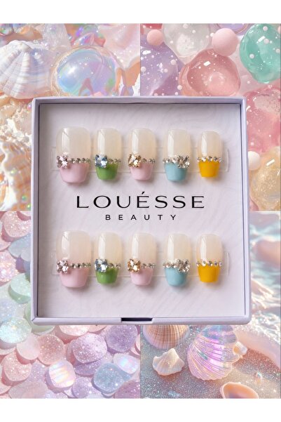 Louesse Beauty LOUÉSSE BEAUTY El Yapımı Takma Tırnak Renkli French Taşlı Past...