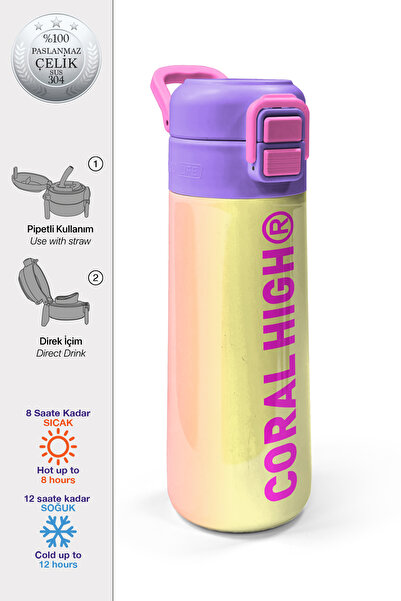 Coral High Kids Color Changing Straw and Direct Drinking Steel Thermos 500 ml...