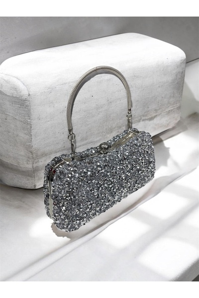 Busrabags Silver Stoned Women's Evening Dress Bag