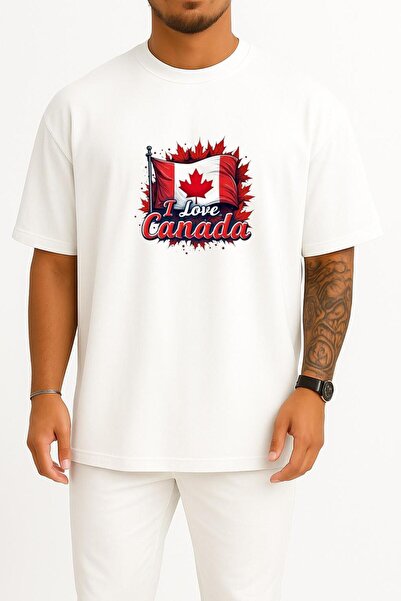 Bahriyeli Collection قصة فضفاضة تي شيرت I Love Canada Chest B مطبوع للجنسين