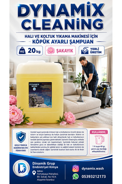 dynamix wash Halı Ve Koltuk Yıkama Makinesi Şampuanı 20kg Köpüğü Ayarlı Şampu...