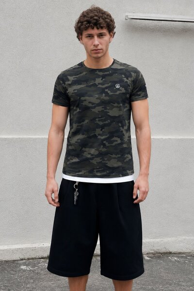 Madmext Camouflage Pattern Dark Green Men's T-Shirt 4480
