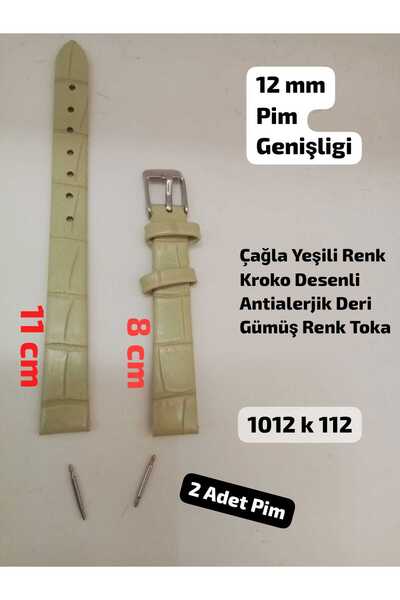 Brality 12 mm Uyumlu Kol Saati Kordonu ÇAĞLA YEŞİLİ Renk KROKO Desenli Model-...