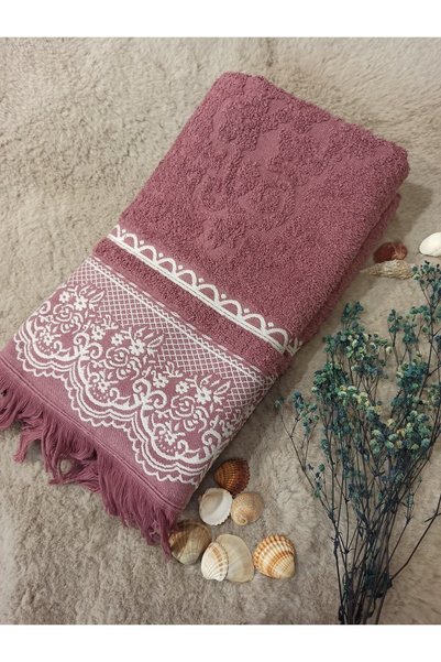 ŞENER HOME Prosop de baie cu franjuri Mari dimensiuni 90x150 Cm. - Trandafir uscat