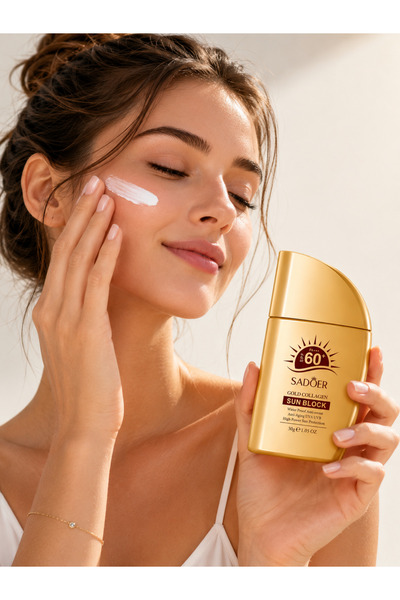 SADOER Cremă solară Golden Collagen SPF 60+ – protecție UV, fermitate cu cola...