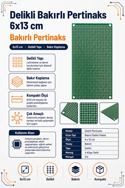 RobotikDepo Delikli Bakırlı Pertinaks 6x13 cm