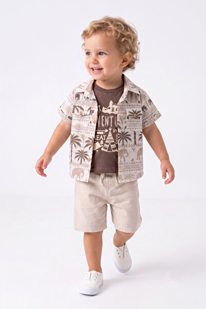 OVRCLUB Boy's Shirt T-Shirt Shorts Set Tropical Patterned Three-Piece Set Sum...