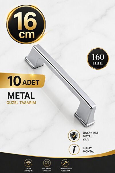 Badem10 (10 Adet) Cemre Kulp 160 mm 16 cm Metal Krom Mobilya Çekmece Mutfak D...