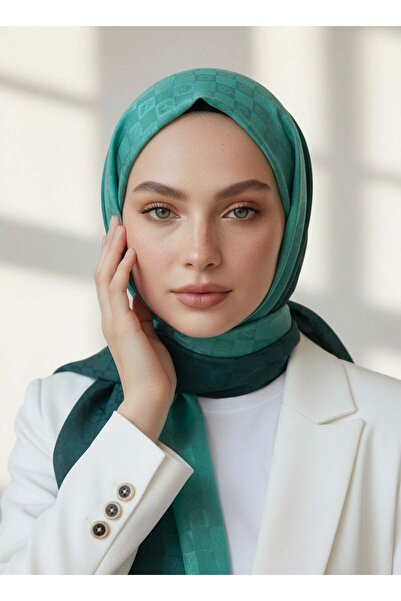 Vissona %57 İPEK %43 PAMUK Degrade Desenli Mint Yeşili Renkli Şal - 70x190 Di...