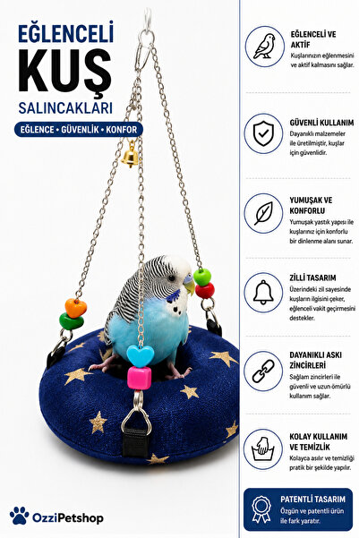 ozzipetshop Patentli Muhabbet Kuşu Salıncağı Yumuşak Elyaf Dolgulu Yastık - G...