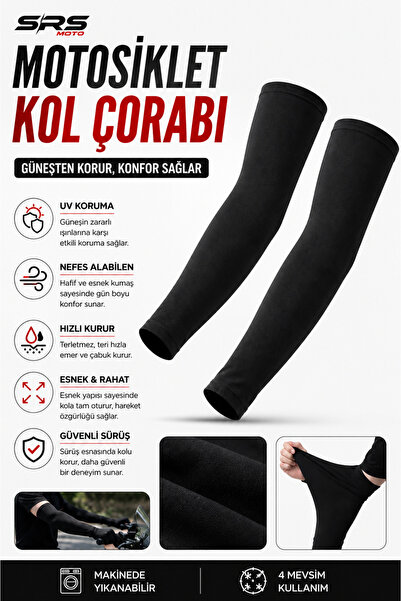 SRSMOTO Siyah Motosiklet Kol Çorabı - Motosiklet Kolluk – UV Korumalı, Esnek ...