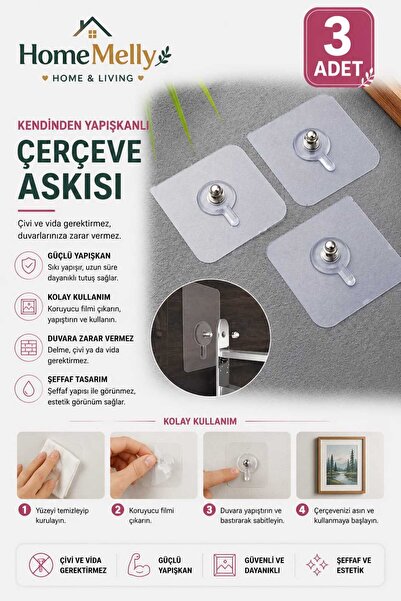 btm home Delmeden Asılabilen Yapışkanlı Şeffaf Duvar Askısı – Elbise, Çerçeve...