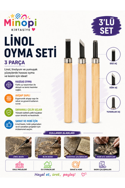 Minopi Linol Oyma Seti 3 Parça 1 Paket Linol Oyma Kesme Bıçak Seti 3 Bıçaklı ...