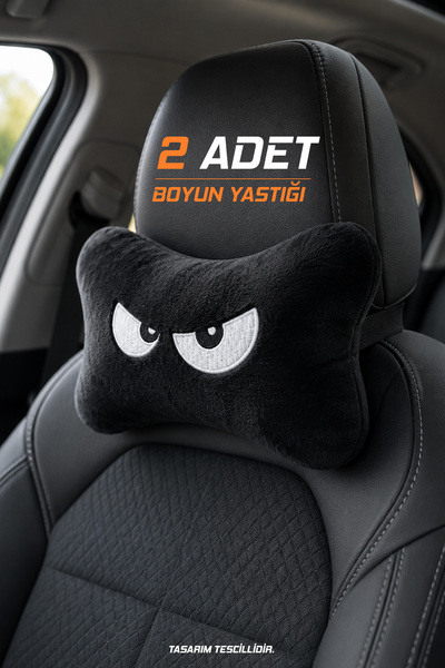 KidHug Oto Boyun Yastığı 2'li Set - Peluş Göz Nakışlı Sevimli Lastikli Araç K...