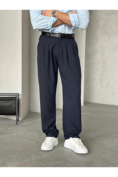 FO4RBS Navy Blue Pleated Fabric Trousers W