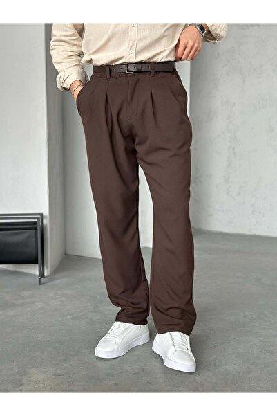 FO4RBS Brown Pleated Fabric Trousers W