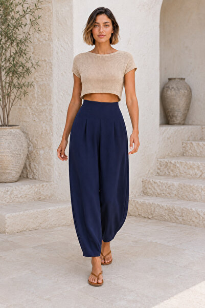 MevaMoss Pantaloni stil harem, tip balon, din material scuba crep